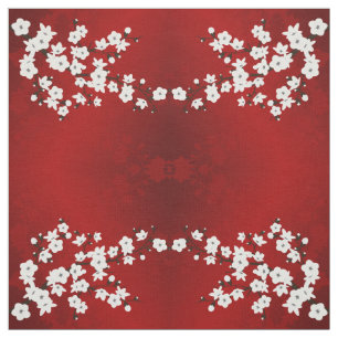 Tissu Motif rouge et blanc en fleur de cerisier