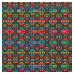 Tissu Motif rouge, jaune et bleu lumineux de Natif