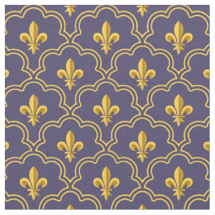 Tissu Motif Royal Fleur-de-Lis Violet et Or