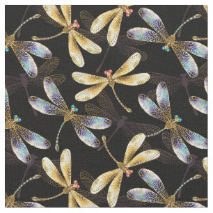 Tissu Motif sans couture avec libellules d'or
