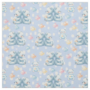 Tissu Motif sans couture d'ours bleu mignon et de poisso