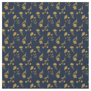 Tissu Motif sans couture floral élégant bleu marine or