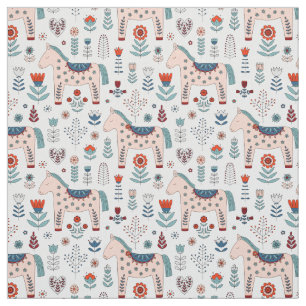 Tissu Motif scandinave d'art populaire de cheval