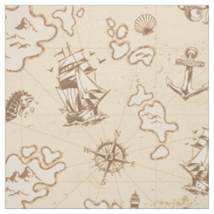 Tissu Motif sépia à thème nautique