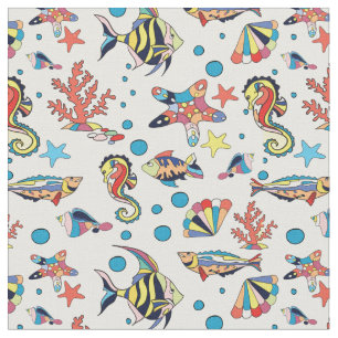 Tissu Motif sous-marin coloré de vie marine