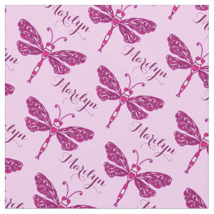 Tissu Motif stylisé par libellule nommée rose