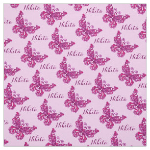 Tissu Motif stylisé par papillon nommé rose personnali