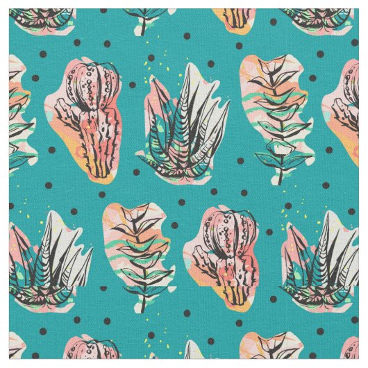 Tissu Motif succulent de cactus graphique abstrait (Fermer)