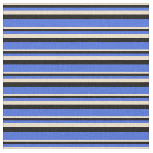 Tissu Motif tan, noir et bleu royal rayé/lin
