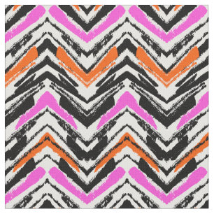 Tissu Motif tiré par la main noir, orange, et rose de