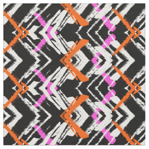 Tissu Motif tiré par la main noir, orange, et rose de