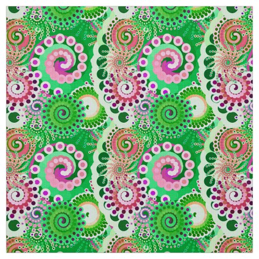 Tissu Motif tourbillon fractal, vert, rose, multi (Échantillon)