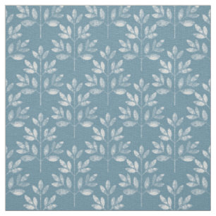Tissu Motif transparent feuille blanc sur bleu
