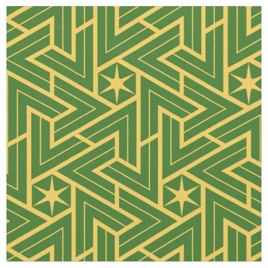 Tissu Motif Triangle Étoile Art Déco - Vert et Or (Fermer)