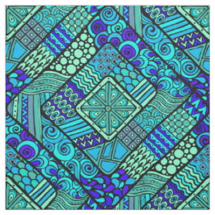Tissu Motif tribal abstrait vert-bleu de Boho
