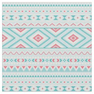 Tissu Motif tribal aztèque turquoise et rose