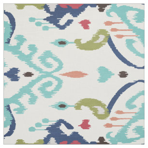 Tissu motif tribal chic et bleu turquoise blanc ikat