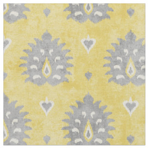 Tissu motif tribal chic jaune et gris damask ikat