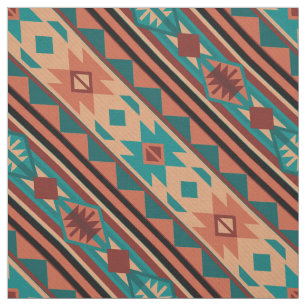 Tissu Motif Tribal Sud-Ouest Turquoise Terracotta