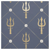 Tissu Motif trident bleu et or (Échantillon)