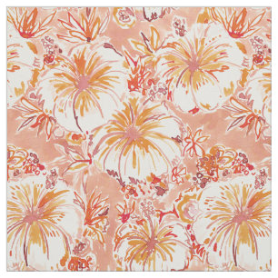 Tissu Motif tropical de ketmie de pêche de KOMBUCHA-CHA