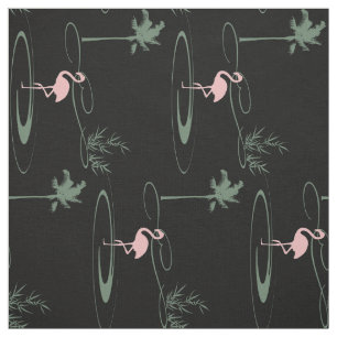 Tissu Motif tropical de noir de Flamant rose de palmier