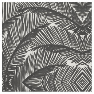Tissu Motif Tropical moderne en feuille de palme noire