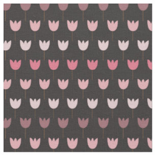 Tissu Motif Tulipe rose simple avec arrière - plan foncé