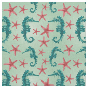 Tissu Motif turquoise 2 d'hippocampe