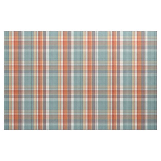 Tissu Motif Turquoise en plaid blanc orange foncé (Fat Quarter)