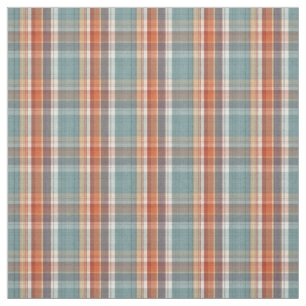 Tissu Motif Turquoise en plaid blanc orange foncé