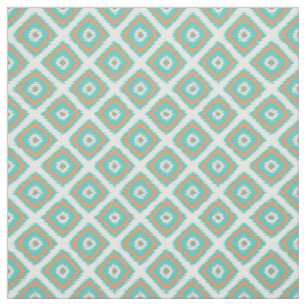 Tissu Motif Turquoise Orange Diamond Carrés Ikat