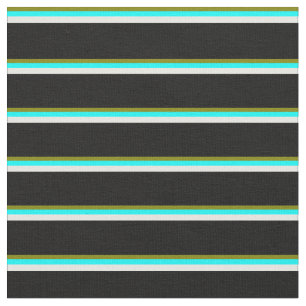 Tissu Motif vert, aqua, blanc et noir à rayures/nappes