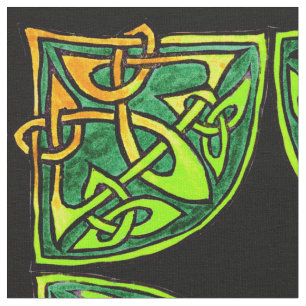 Tissu Motif vert celtique tiré par la main de tuile