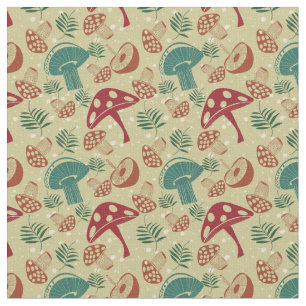 Tissu Motif vert champignons du milieu du siècle