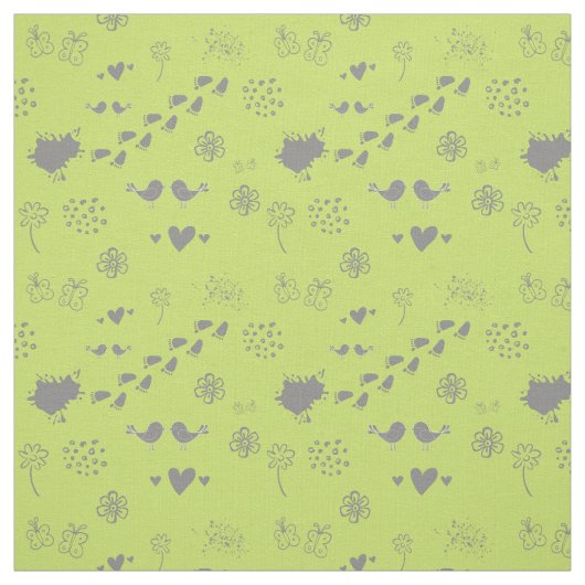 Tissu motif vert d'oiseaux, points, pas, papillon (Échantillon)