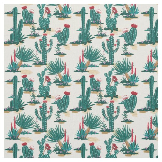 Tissu Motif vert et rouge de cactus (Échantillon)