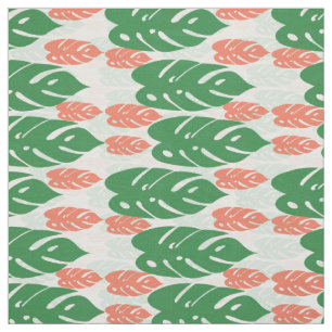 Tissu Motif vert feuille orange