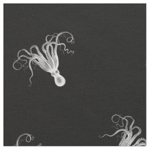 Tissu Motif vintage de lancer de noir de poulpe
