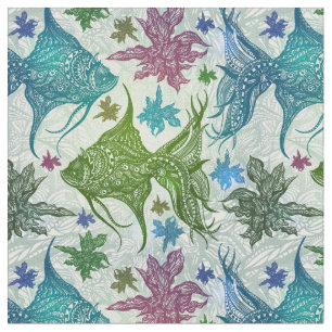 Tissu Motif vintage de poissons