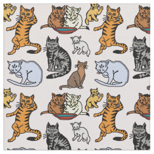 Tissu Motif vintage mignon de dessin de chat