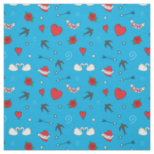 Tissu Motif vintage Valentine sur Blue
