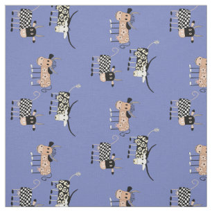 Tissu Motif Whimsical de vache sur bleu