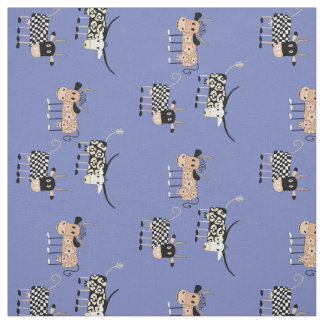 Tissu Motif Whimsical de vache sur bleu