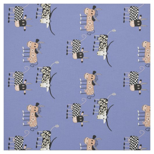 Tissu Motif Whimsical de vache sur bleu (Échantillon)