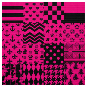 Tissu Motifs mélangés rose noir
