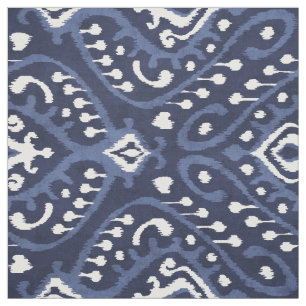 Tissu motifs tribaux chic indigo bleu et blanc ikat