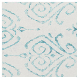 Tissu motifs tribaux chics turquoise blanc ikat