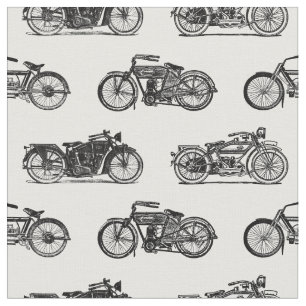 Tissu Motos Vintages Motif Old Motorcycle Art B&W