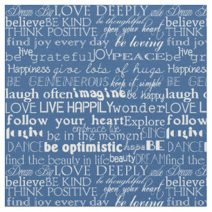 Tissu Mots inspirés bleus et typographie blanche